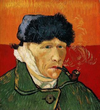 文森特 威廉 梵高 耳朵上紥繃帶和菸鬭的自畫像